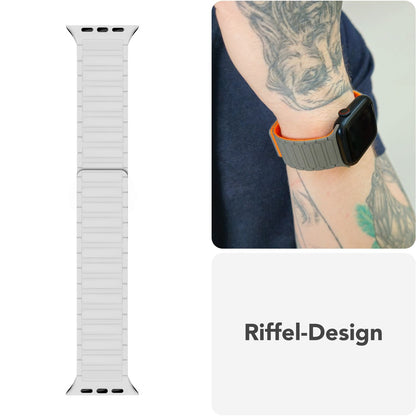 NALIA Nexus Magnet Armband kompatibel mit Apple Watch Armband Series SE/iWatch 10 9 8 7 6 5 4 3 2 1, 38/40/41/42mm, Silikon Loop mit Rillendesign, Sportarmband Magnetisch