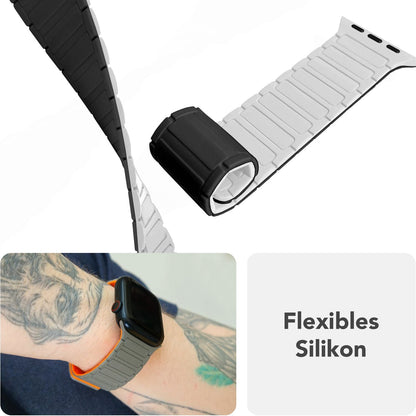 NALIA Nexus Magnet Armband kompatibel mit Apple Watch Armband Series SE/iWatch 10 9 8 7 6 5 4 3 2 1, 38/40/41/42mm, Silikon Loop mit Rillendesign, Sportarmband Magnetisch
