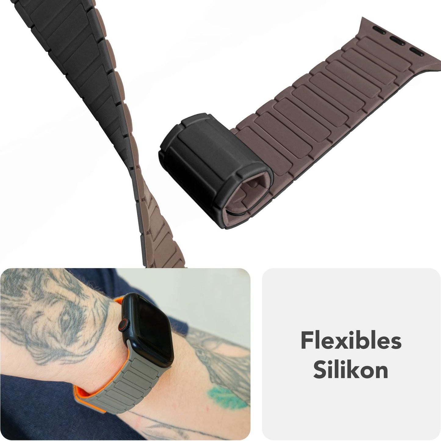 NALIA Nexus Magnet Armband kompatibel mit Apple Watch Armband Series SE/iWatch 10 9 8 7 6 5 4 3 2 1, 38/40/41/42mm, Silikon Loop mit Rillendesign, Sportarmband Magnetisch