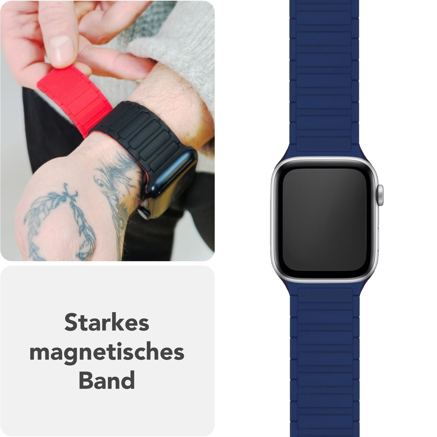 NALIA Nexus Magnet Armband kompatibel mit Apple Watch Armband Series SE/iWatch 10 9 8 7 6 5 4 3 2 1, 38/40/41/42mm, Silikon Loop mit Rillendesign, Sportarmband Magnetisch