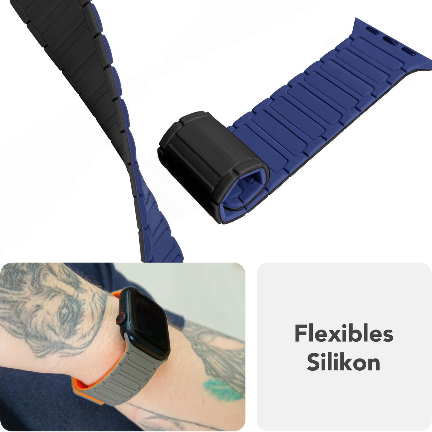 NALIA Nexus Magnet Armband kompatibel mit Apple Watch Armband Series SE/iWatch 10 9 8 7 6 5 4 3 2 1, 38/40/41/42mm, Silikon Loop mit Rillendesign, Sportarmband Magnetisch