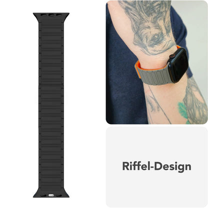 NALIA Nexus Magnet Armband kompatibel mit Apple Watch Armband Series SE/iWatch 10 9 8 7 6 5 4 3 2 1, 38/40/41/42mm, Silikon Loop mit Rillendesign, Sportarmband Magnetisch