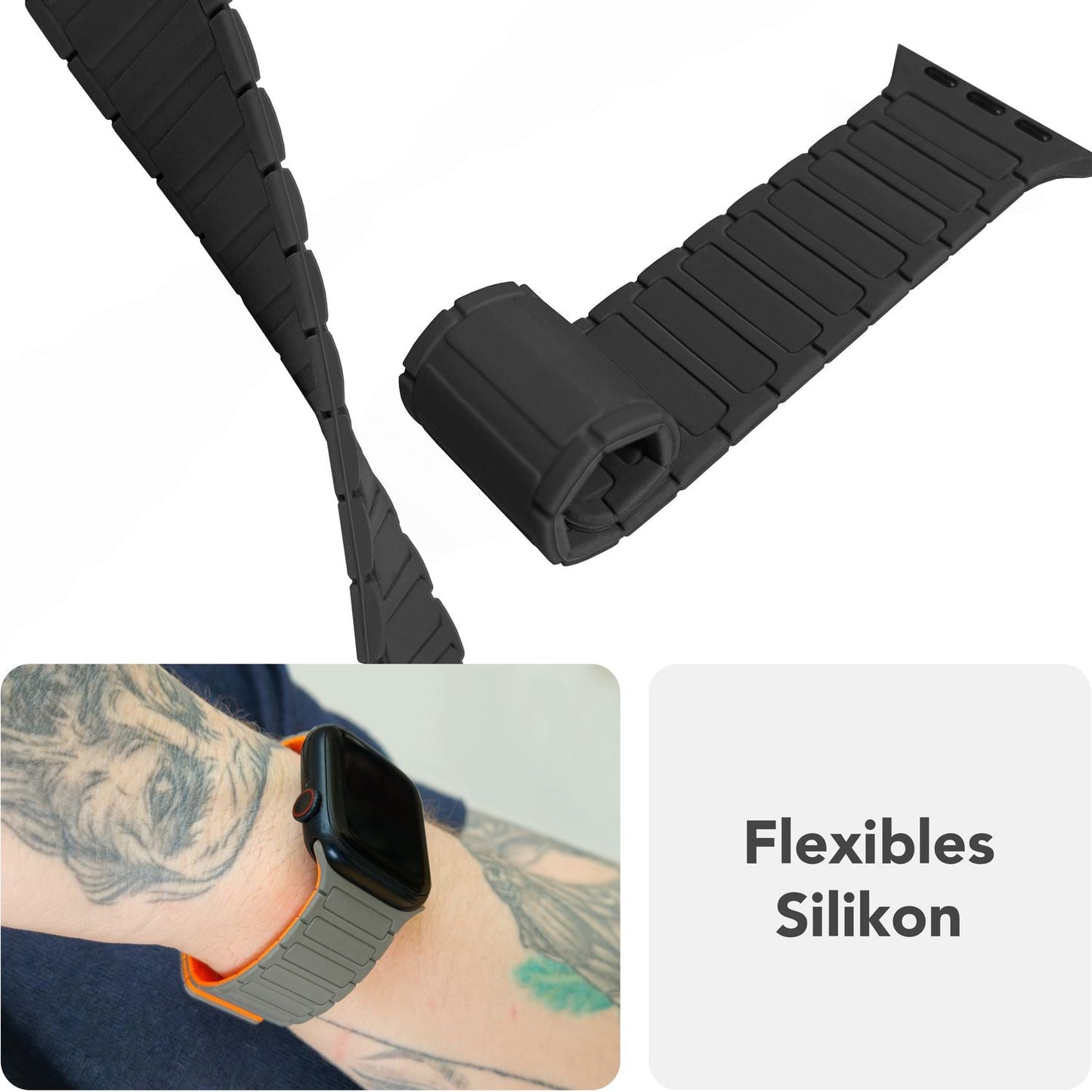 NALIA Nexus Magnet Armband kompatibel mit Apple Watch Armband Series SE/iWatch 10 9 8 7 6 5 4 3 2 1, 38/40/41/42mm, Silikon Loop mit Rillendesign, Sportarmband Magnetisch