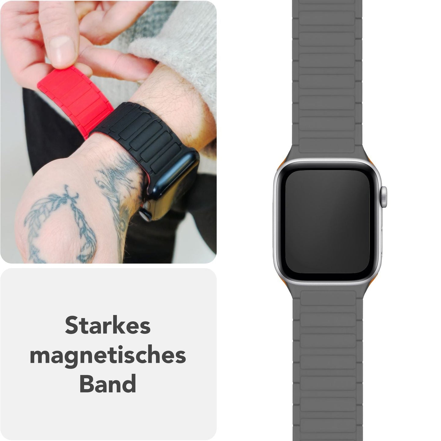 NALIA Nexus Magnet Armband kompatibel mit Apple Watch Armband Series SE/iWatch 10 9 8 7 6 5 4 3 2 1, 38/40/41/42mm, Silikon Loop mit Rillendesign, Sportarmband Magnetisch
