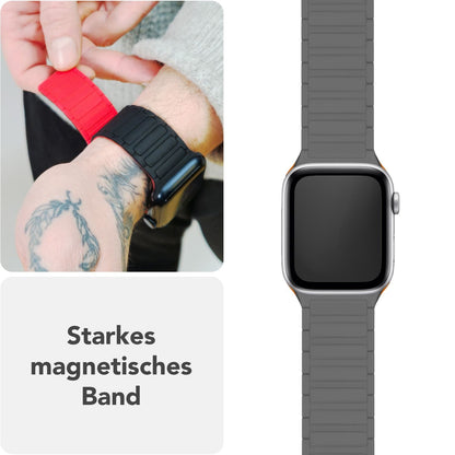 NALIA Nexus Magnet Armband kompatibel mit Apple Watch Armband Series SE/iWatch 10 9 8 7 6 5 4 3 2 1, 38/40/41/42mm, Silikon Loop mit Rillendesign, Sportarmband Magnetisch