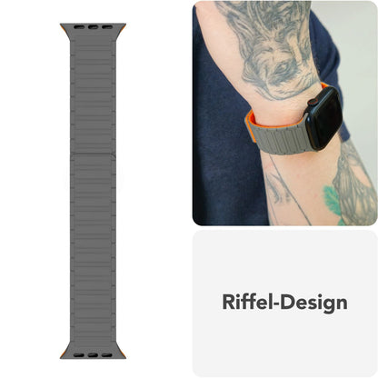 NALIA Nexus Magnet Armband kompatibel mit Apple Watch Armband Series SE/iWatch 10 9 8 7 6 5 4 3 2 1, 38/40/41/42mm, Silikon Loop mit Rillendesign, Sportarmband Magnetisch