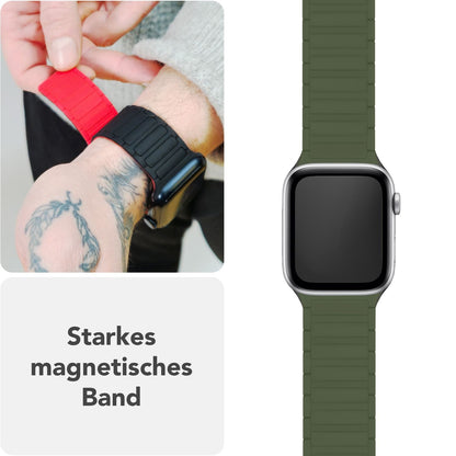 NALIA Nexus Magnet Armband kompatibel mit Apple Watch Armband Series SE/iWatch 10 9 8 7 6 5 4 3 2 1, 38/40/41/42mm, Silikon Loop mit Rillendesign, Sportarmband Magnetisch