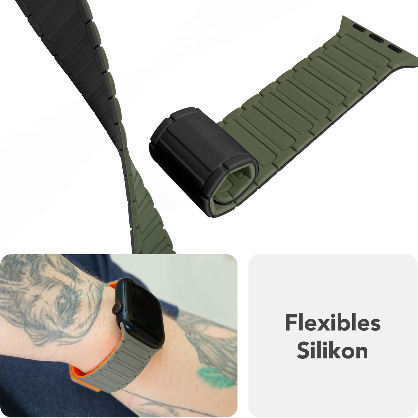 NALIA Nexus Magnet Armband kompatibel mit Apple Watch Armband Series SE/iWatch 10 9 8 7 6 5 4 3 2 1, 38/40/41/42mm, Silikon Loop mit Rillendesign, Sportarmband Magnetisch