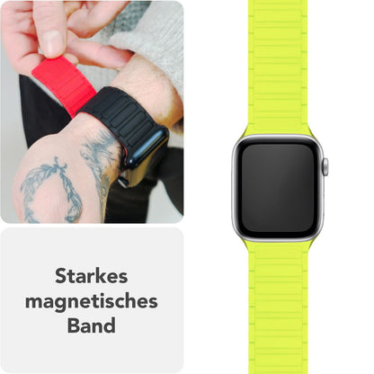 NALIA Nexus Magnet Armband kompatibel mit Apple Watch Armband Series SE/iWatch 10 9 8 7 6 5 4 3 2 1, 38/40/41/42mm, Silikon Loop mit Rillendesign, Sportarmband Magnetisch