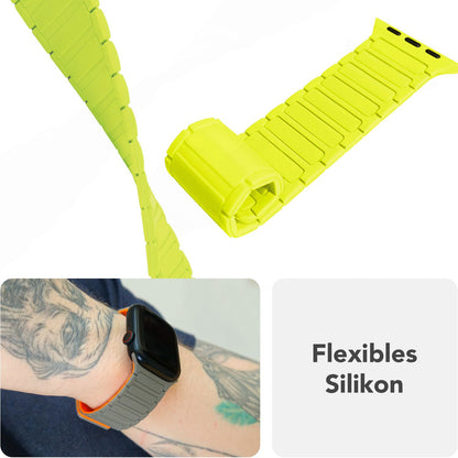NALIA Nexus Magnet Armband kompatibel mit Apple Watch Armband Series SE/iWatch 10 9 8 7 6 5 4 3 2 1, 38/40/41/42mm, Silikon Loop mit Rillendesign, Sportarmband Magnetisch