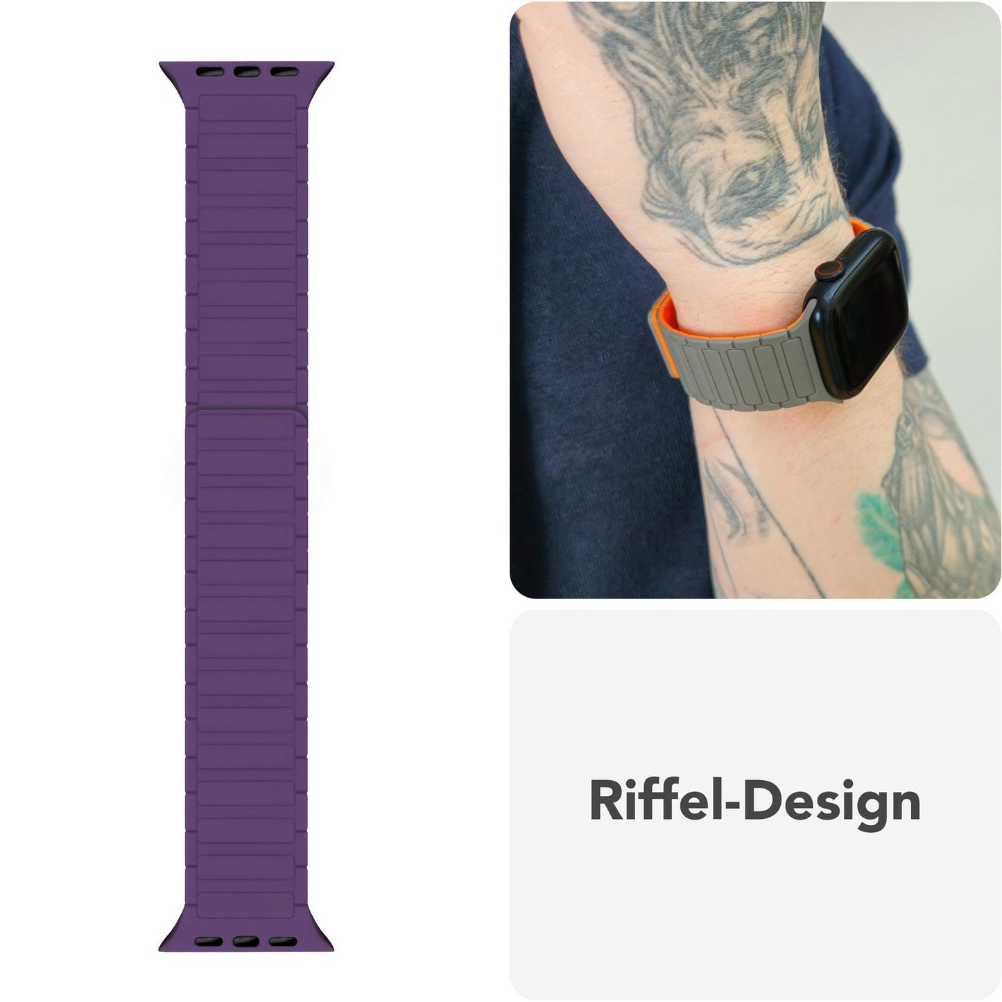 NALIA Nexus Magnet Armband kompatibel mit Apple Watch Armband Series SE/iWatch 10 9 8 7 6 5 4 3 2 1, 38/40/41/42mm, Silikon Loop mit Rillendesign, Sportarmband Magnetisch