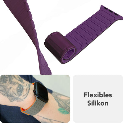 NALIA Nexus Magnet Armband kompatibel mit Apple Watch Armband Series SE/iWatch 10 9 8 7 6 5 4 3 2 1, 38/40/41/42mm, Silikon Loop mit Rillendesign, Sportarmband Magnetisch