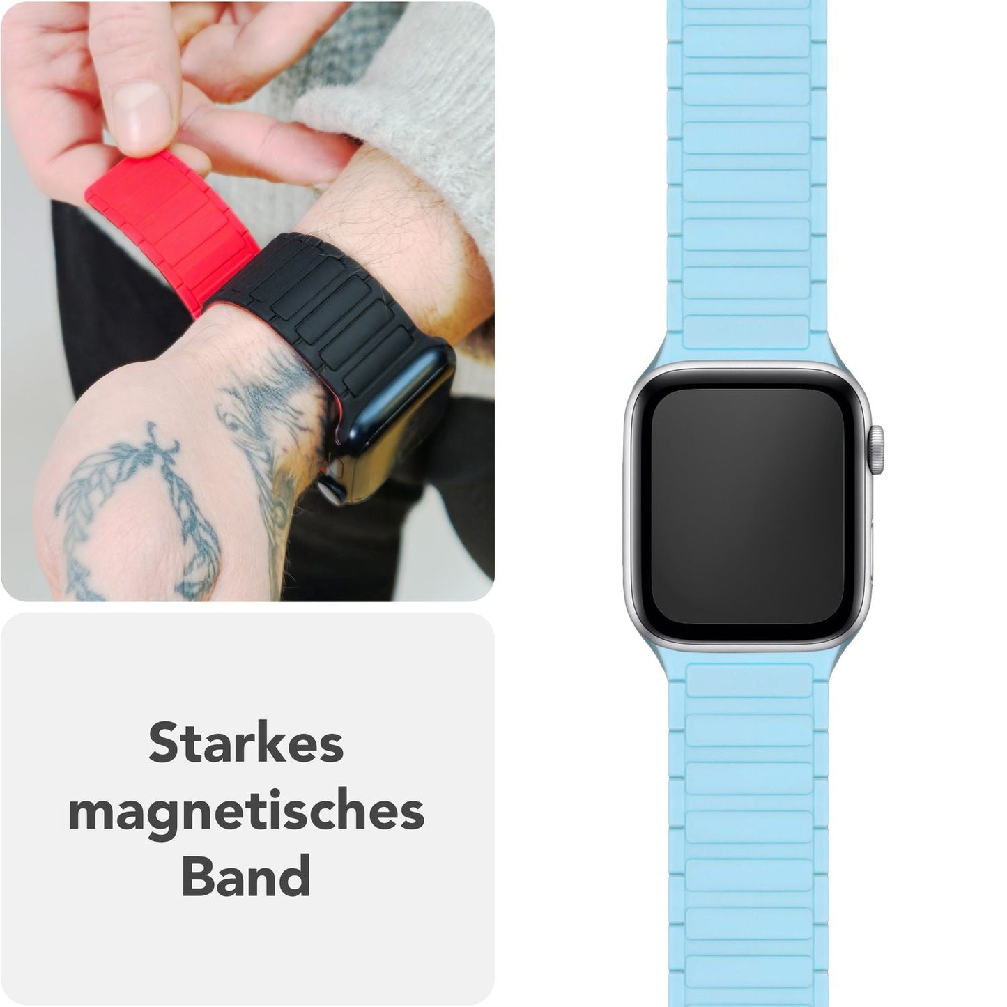 NALIA Nexus Magnet Armband kompatibel mit Apple Watch Armband Series SE/iWatch 10 9 8 7 6 5 4 3 2 1, 38/40/41/42mm, Silikon Loop mit Rillendesign, Sportarmband Magnetisch
