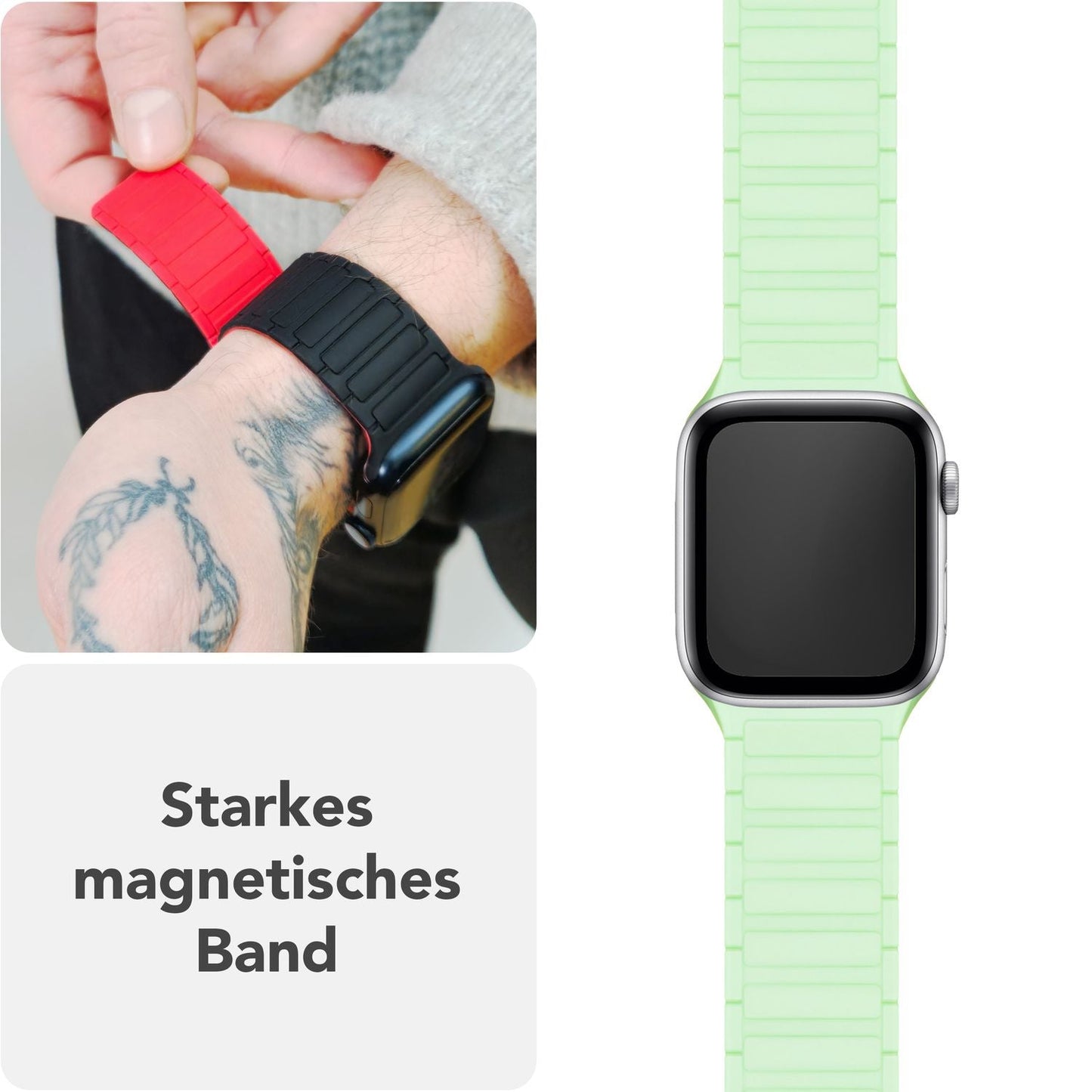 NALIA Nexus Magnet Armband kompatibel mit Apple Watch Armband Series SE/iWatch 10 9 8 7 6 5 4 3 2 1, 38/40/41/42mm, Silikon Loop mit Rillendesign, Sportarmband Magnetisch