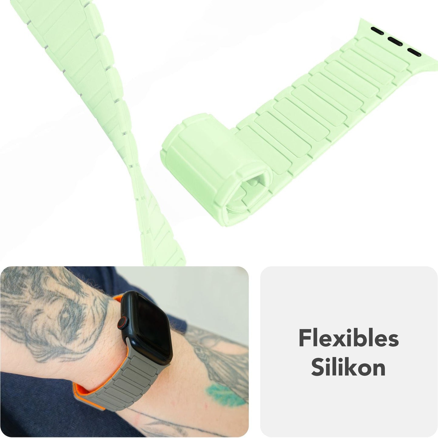 NALIA Nexus Magnet Armband kompatibel mit Apple Watch Armband Series SE/iWatch 10 9 8 7 6 5 4 3 2 1, 38/40/41/42mm, Silikon Loop mit Rillendesign, Sportarmband Magnetisch