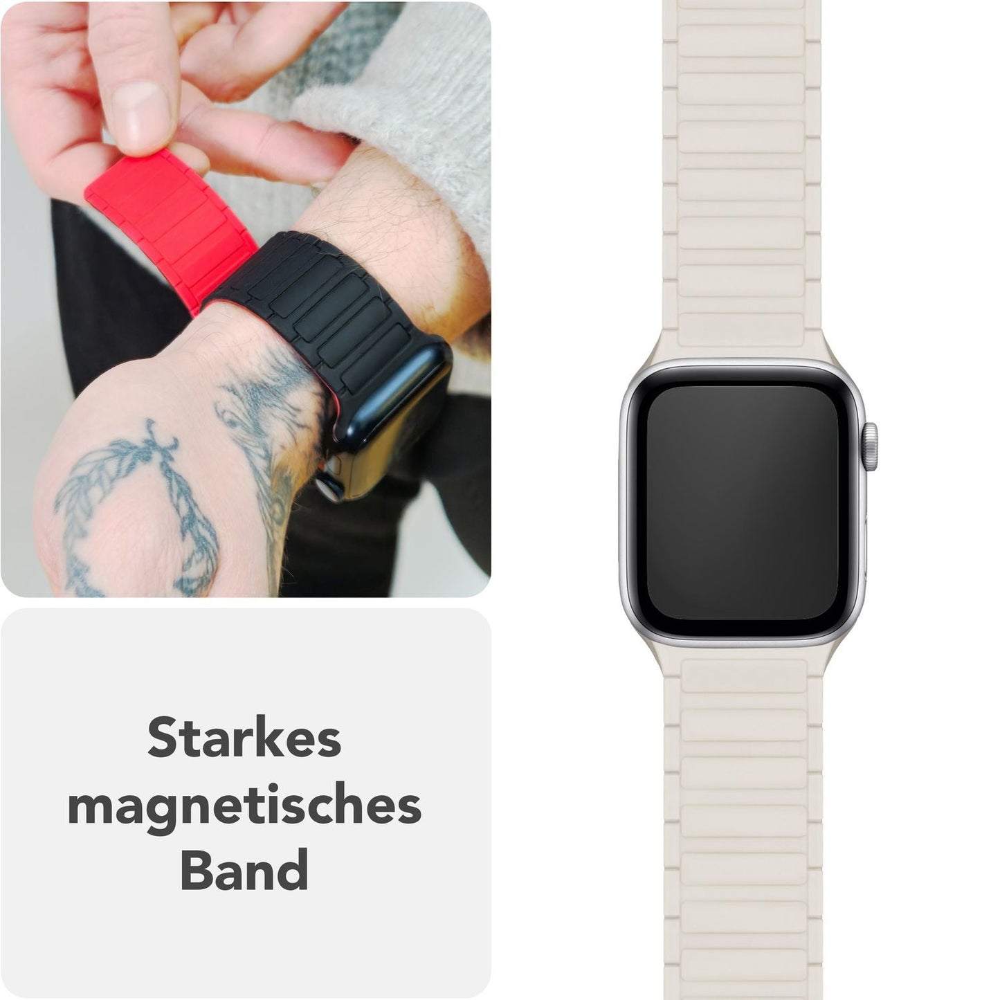 NALIA Nexus Magnet Armband kompatibel mit Apple Watch Armband Series SE/iWatch 10 9 8 7 6 5 4 3 2 1, 38/40/41/42mm, Silikon Loop mit Rillendesign, Sportarmband Magnetisch