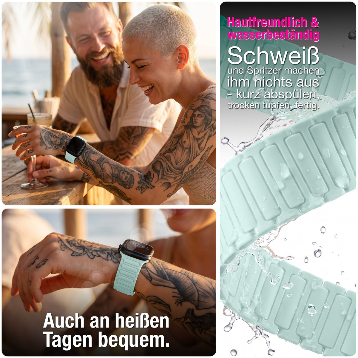 NALIA Nexus Magnet Armband kompatibel mit Apple Watch Armband Series SE/iWatch 10 9 8 7 6 5 4 3 2 1, 38/40/41/42mm, Silikon Loop mit Rillendesign, Sportarmband Magnetisch NALIA Berlin