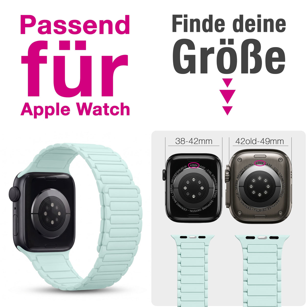 NALIA Nexus Magnet Armband kompatibel mit Apple Watch Armband Series SE/iWatch 10 9 8 7 6 5 4 3 2 1, 38/40/41/42mm, Silikon Loop mit Rillendesign, Sportarmband Magnetisch NALIA Berlin