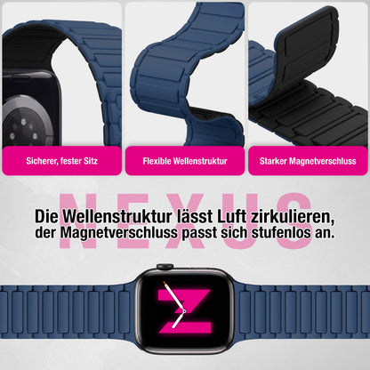 NALIA Nexus Magnet Armband kompatibel mit Apple Watch Armband Series SE/iWatch 10 9 8 7 6 5 4 3 2 1, 38/40/41/42mm, Silikon Loop mit Rillendesign, Sportarmband Magnetisch NALIA Berlin