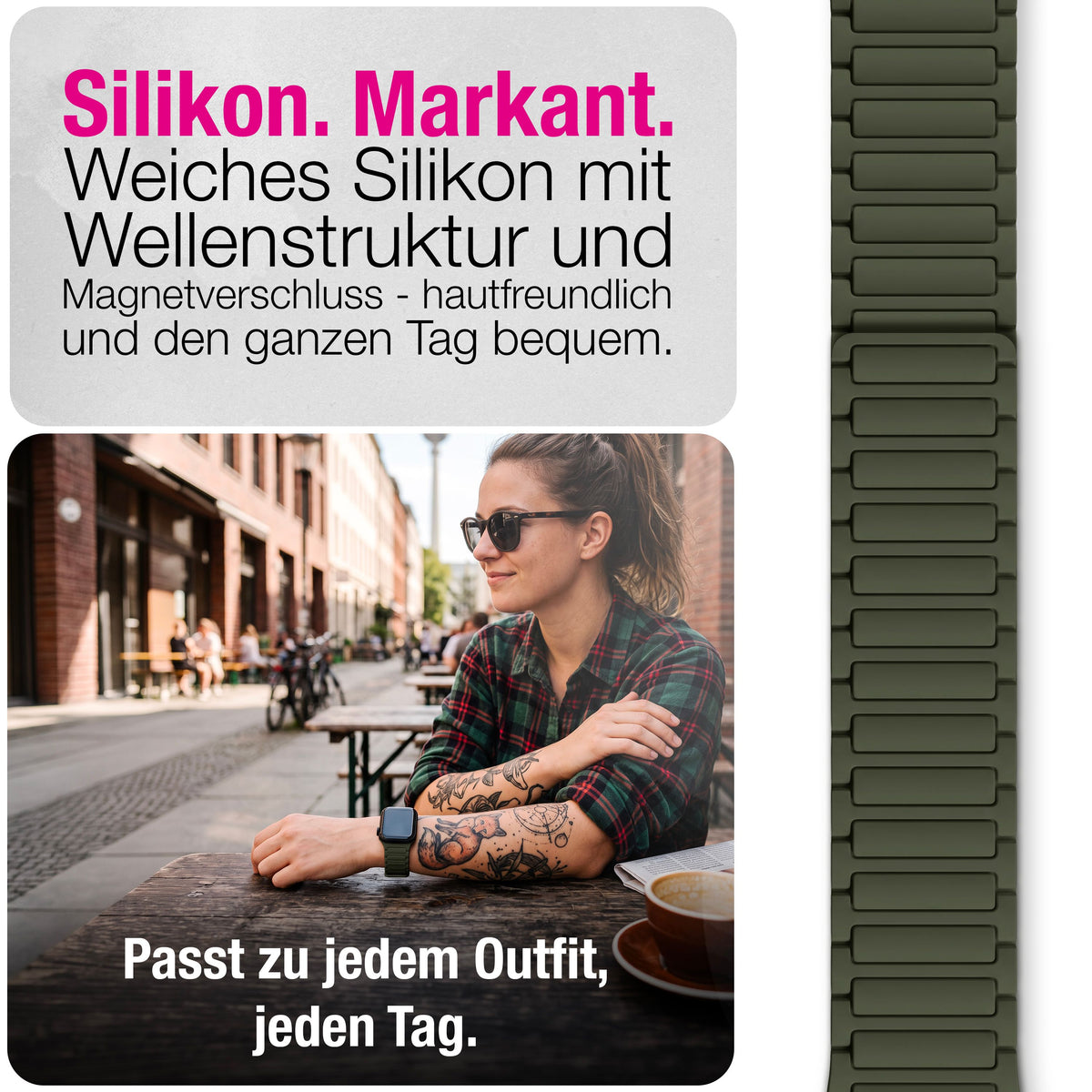 NALIA Nexus Magnet Armband kompatibel mit Apple Watch Armband Series SE/iWatch 10 9 8 7 6 5 4 3 2 1, 38/40/41/42mm, Silikon Loop mit Rillendesign, Sportarmband Magnetisch NALIA Berlin