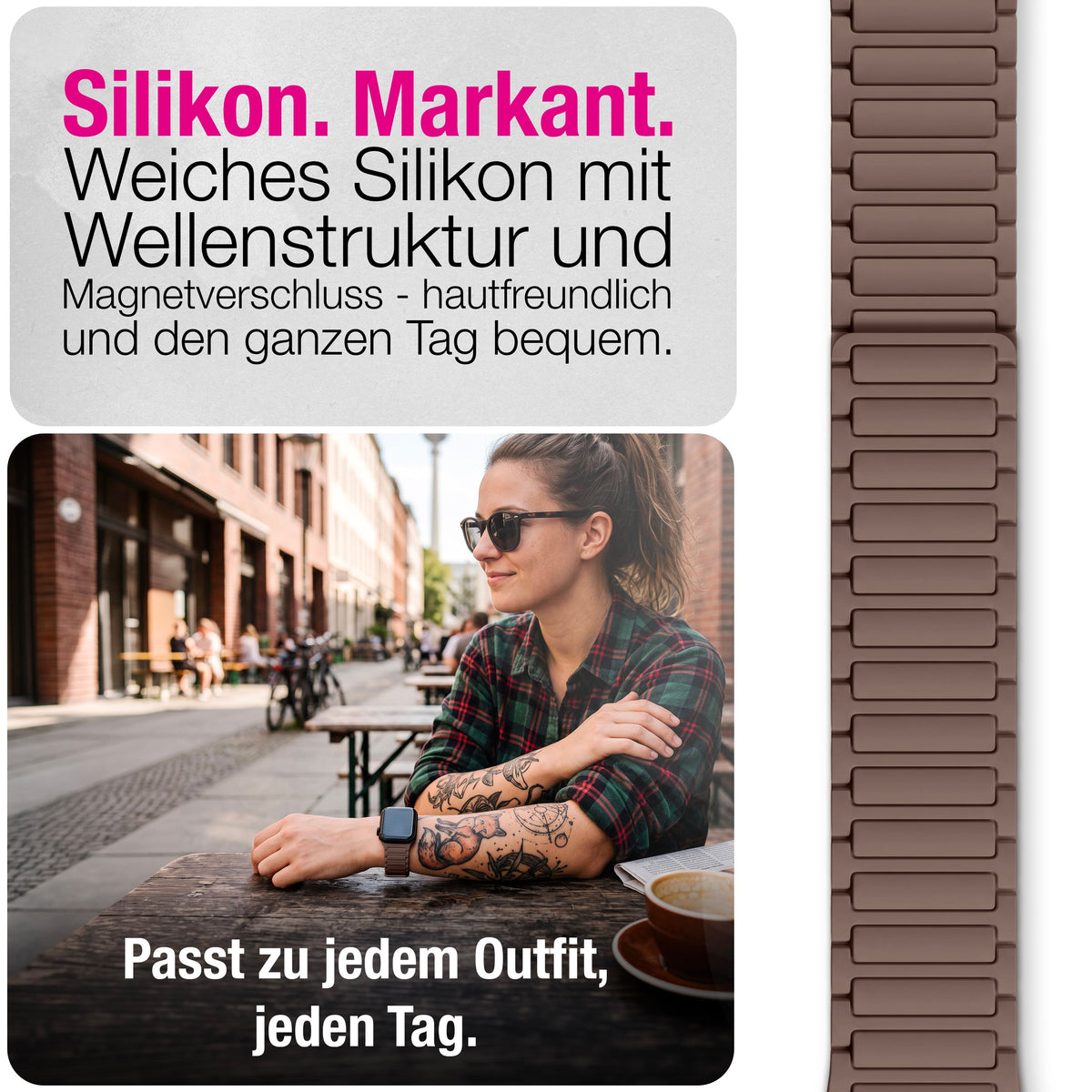 NALIA Nexus Magnet Armband kompatibel mit Apple Watch Armband Series SE/iWatch 10 9 8 7 6 5 4 3 2 1, 38/40/41/42mm, Silikon Loop mit Rillendesign, Sportarmband Magnetisch NALIA Berlin