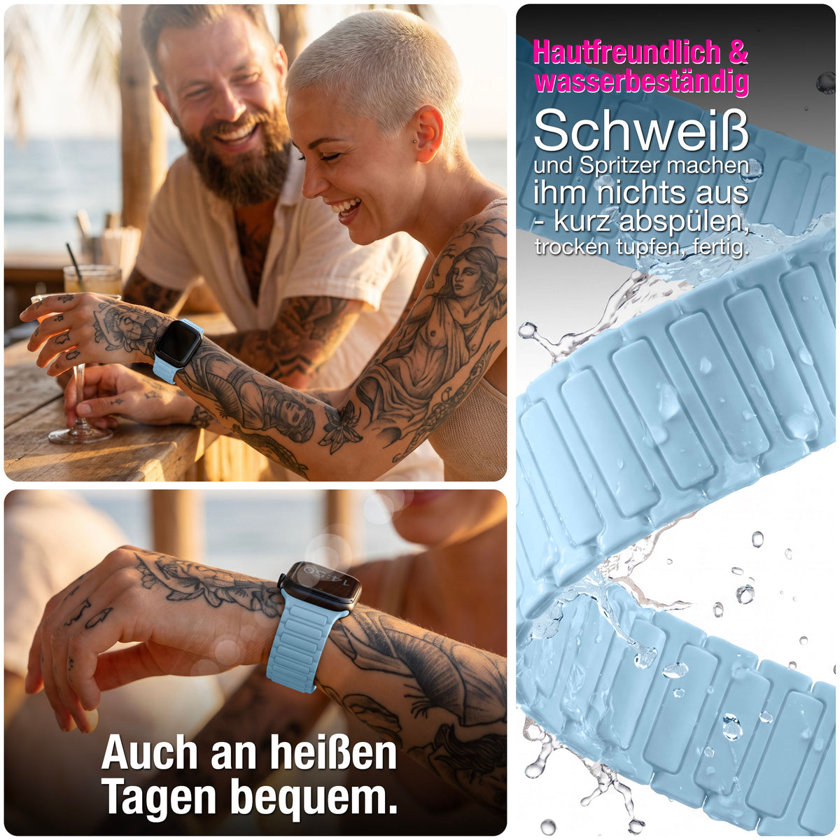 NALIA Nexus Magnet Armband kompatibel mit Apple Watch Armband Series SE/iWatch 10 9 8 7 6 5 4 3 2 1, 38/40/41/42mm, Silikon Loop mit Rillendesign, Sportarmband Magnetisch NALIA Berlin