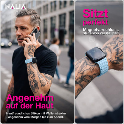 NALIA Nexus Magnet Armband kompatibel mit Apple Watch Armband Series SE/iWatch 10 9 8 7 6 5 4 3 2 1, 38/40/41/42mm, Silikon Loop mit Rillendesign, Sportarmband Magnetisch NALIA Berlin