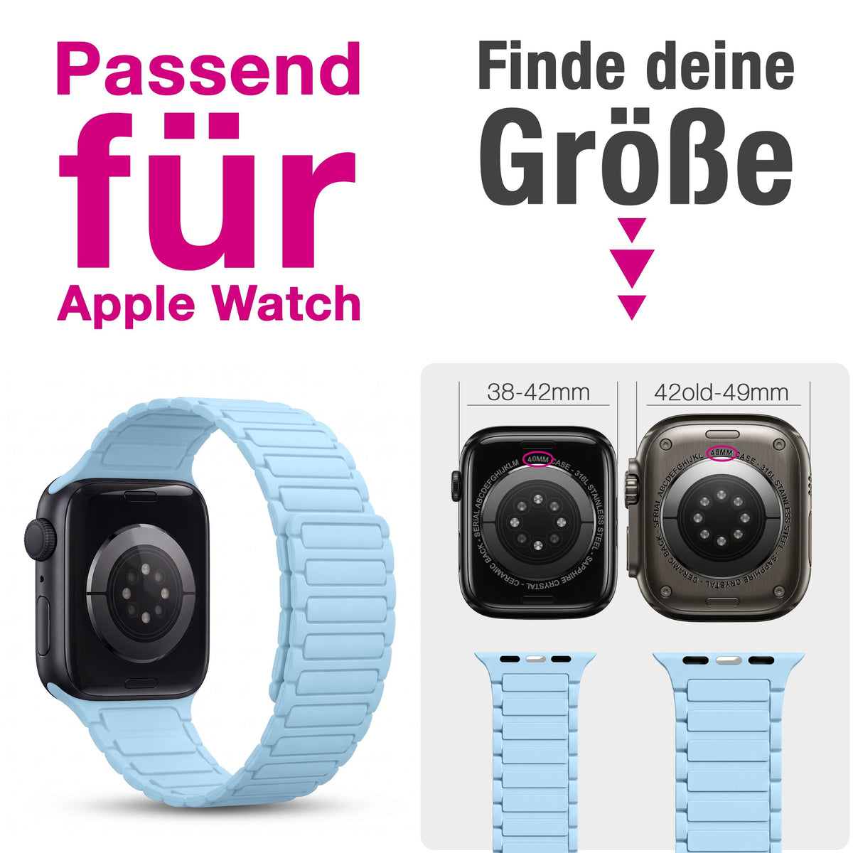 NALIA Nexus Magnet Armband kompatibel mit Apple Watch Armband Series SE/iWatch 10 9 8 7 6 5 4 3 2 1, 38/40/41/42mm, Silikon Loop mit Rillendesign, Sportarmband Magnetisch NALIA Berlin