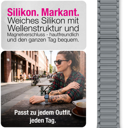 NALIA Nexus Magnet Armband kompatibel mit Apple Watch Armband Series SE/iWatch 10 9 8 7 6 5 4 3 2 1, 38/40/41/42mm, Silikon Loop mit Rillendesign, Sportarmband Magnetisch NALIA Berlin