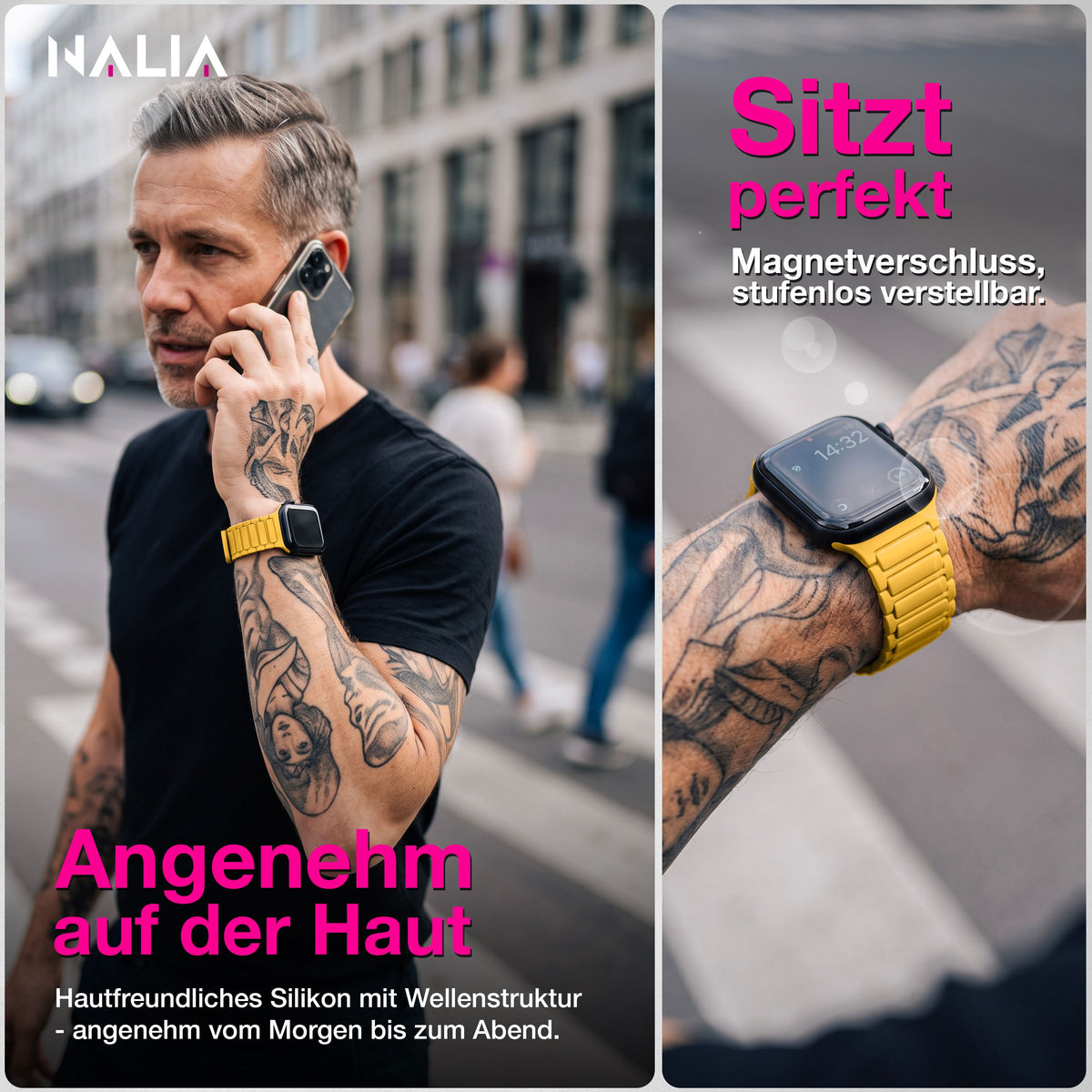 NALIA Nexus Magnet Armband kompatibel mit Apple Watch Armband Series SE/iWatch 10 9 8 7 6 5 4 3 2 1, 38/40/41/42mm, Silikon Loop mit Rillendesign, Sportarmband Magnetisch NALIA Berlin