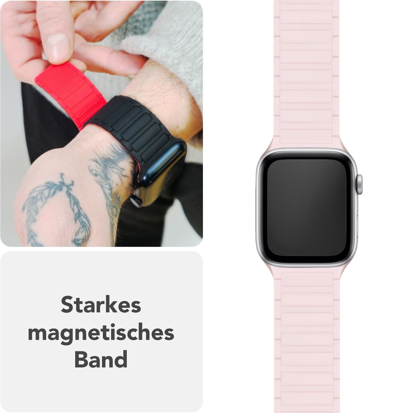 NALIA Nexus Magnet Armband kompatibel mit Apple Watch Armband Series Ultra/SE 10 9 8 7 6 5 4 3 2 1, 42/44/45/46/49mm, Silikon Loop mit Rillendesign, Sportarmband