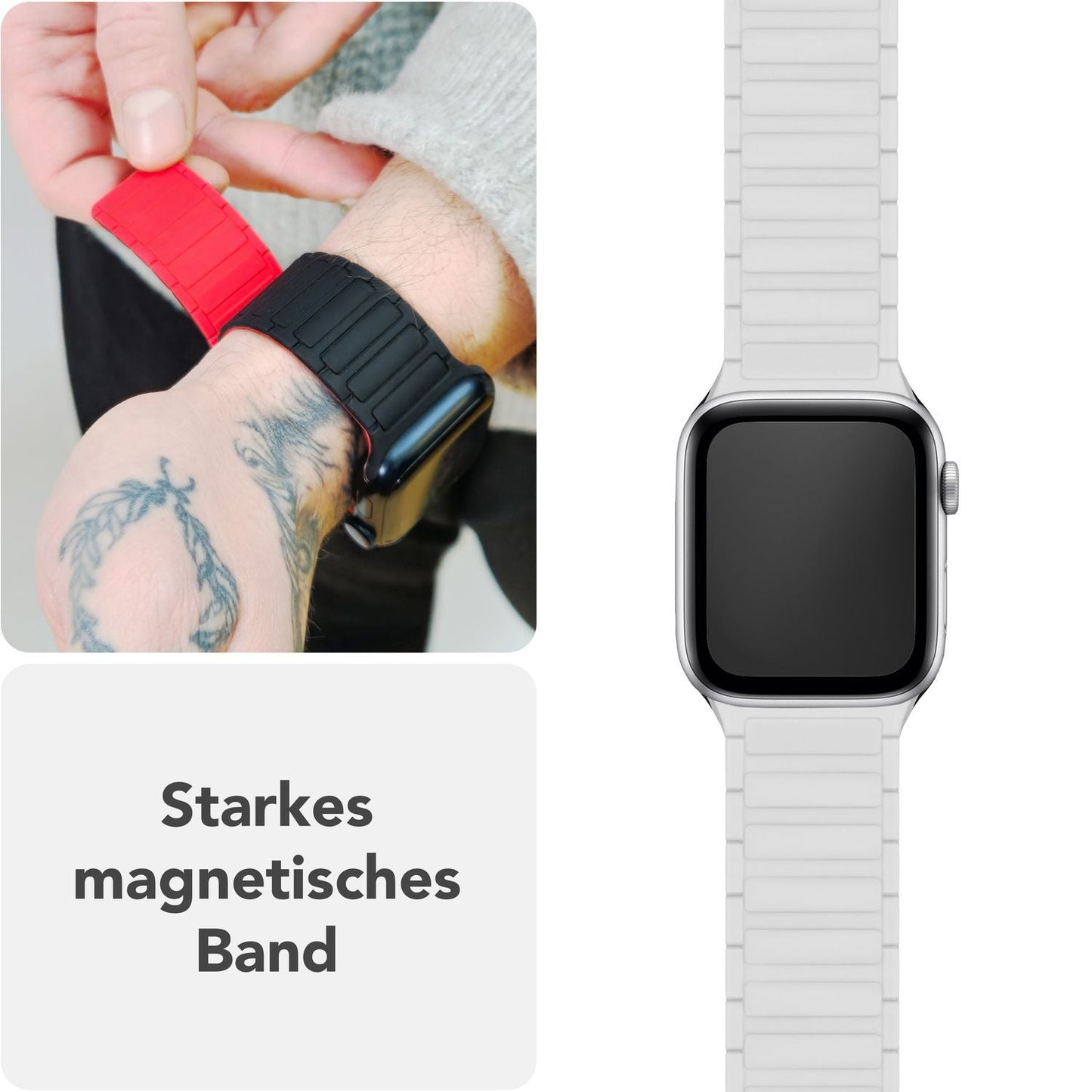 NALIA Nexus Magnet Armband kompatibel mit Apple Watch Armband Series Ultra/SE 10 9 8 7 6 5 4 3 2 1, 42/44/45/46/49mm, Silikon Loop mit Rillendesign, Sportarmband