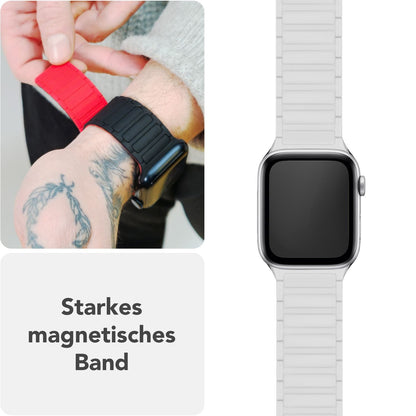 NALIA Nexus Magnet Armband kompatibel mit Apple Watch Armband Series Ultra/SE 10 9 8 7 6 5 4 3 2 1, 42/44/45/46/49mm, Silikon Loop mit Rillendesign, Sportarmband