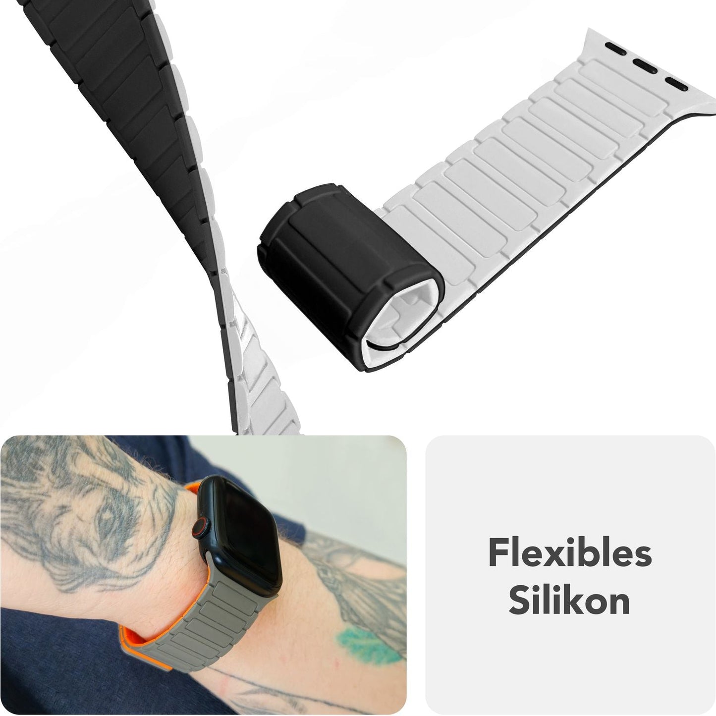 NALIA Nexus Magnet Armband kompatibel mit Apple Watch Armband Series Ultra/SE 10 9 8 7 6 5 4 3 2 1, 42/44/45/46/49mm, Silikon Loop mit Rillendesign, Sportarmband