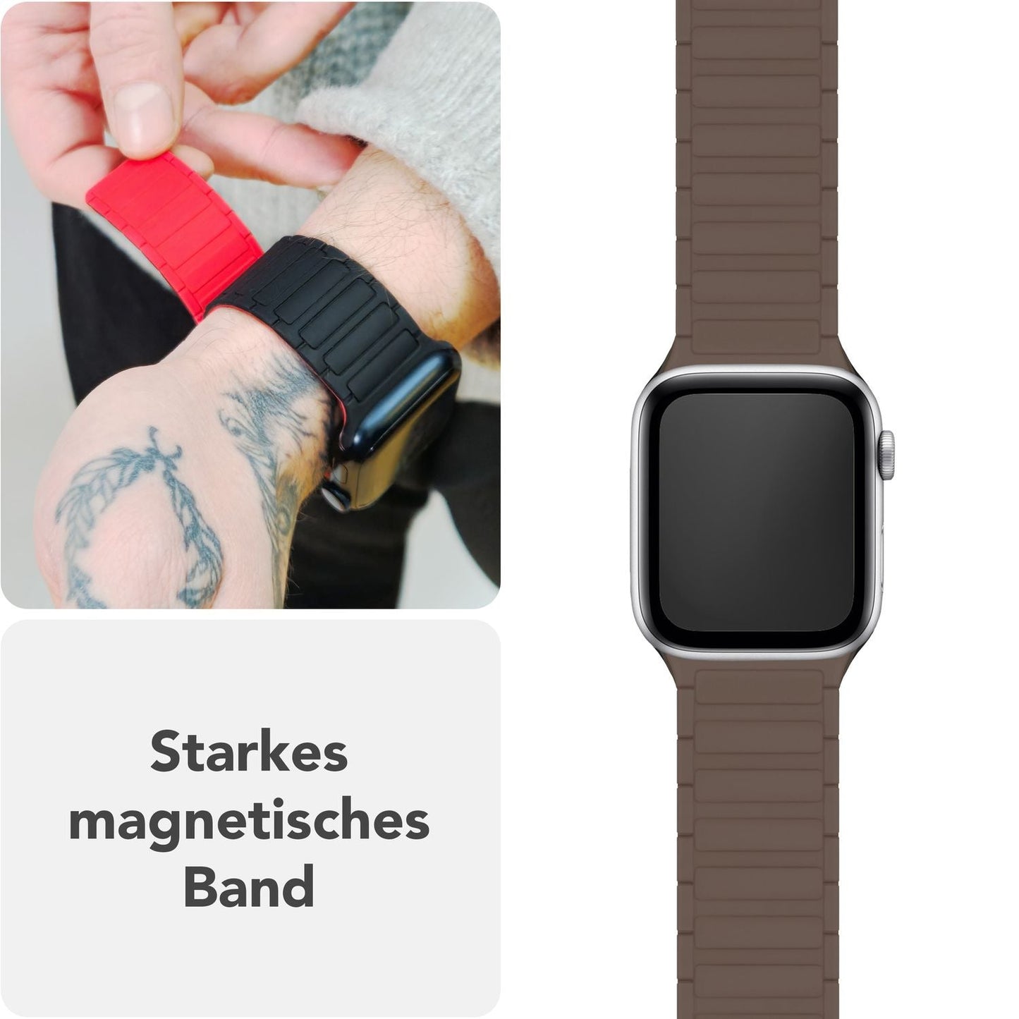 NALIA Nexus Magnet Armband kompatibel mit Apple Watch Armband Series Ultra/SE 10 9 8 7 6 5 4 3 2 1, 42/44/45/46/49mm, Silikon Loop mit Rillendesign, Sportarmband