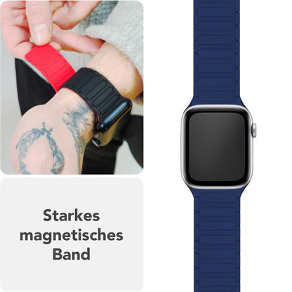 NALIA Nexus Magnet Armband kompatibel mit Apple Watch Armband Series Ultra/SE 10 9 8 7 6 5 4 3 2 1, 42/44/45/46/49mm, Silikon Loop mit Rillendesign, Sportarmband