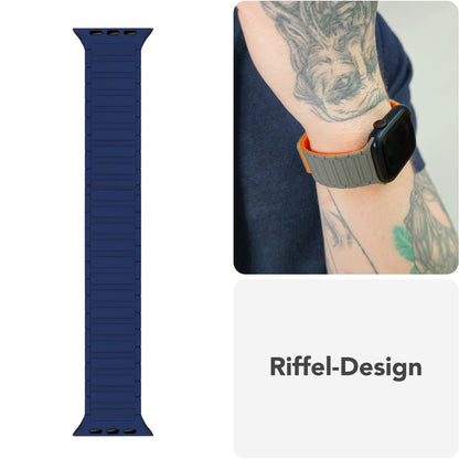 NALIA Nexus Magnet Armband kompatibel mit Apple Watch Armband Series Ultra/SE 10 9 8 7 6 5 4 3 2 1, 42/44/45/46/49mm, Silikon Loop mit Rillendesign, Sportarmband