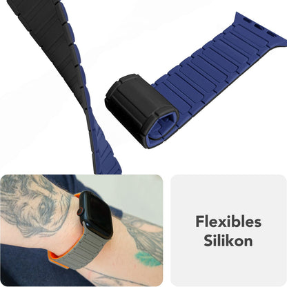 NALIA Nexus Magnet Armband kompatibel mit Apple Watch Armband Series Ultra/SE 10 9 8 7 6 5 4 3 2 1, 42/44/45/46/49mm, Silikon Loop mit Rillendesign, Sportarmband