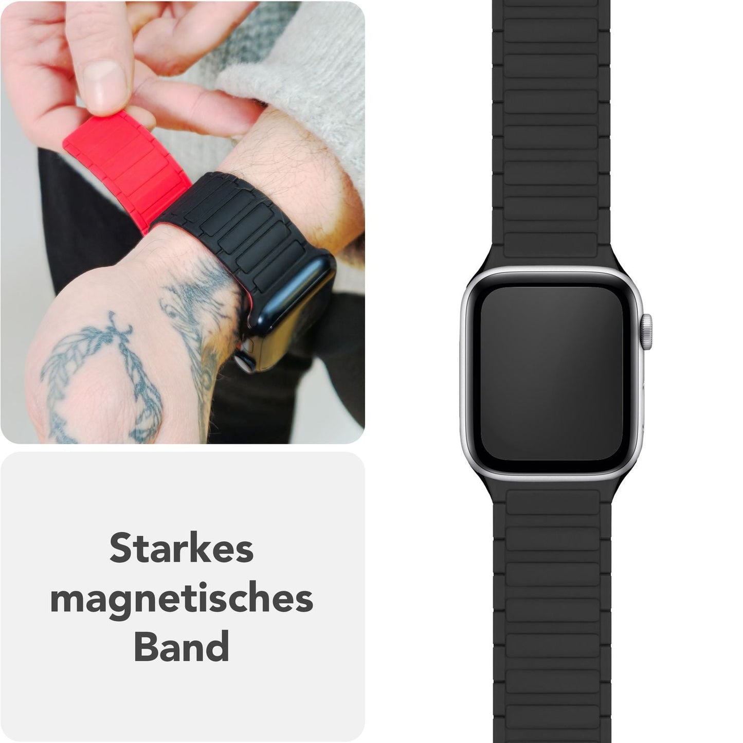 NALIA Nexus Magnet Armband kompatibel mit Apple Watch Armband Series Ultra/SE 10 9 8 7 6 5 4 3 2 1, 42/44/45/46/49mm, Silikon Loop mit Rillendesign, Sportarmband
