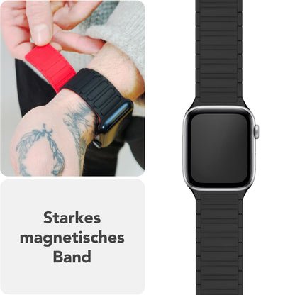 NALIA Nexus Magnet Armband kompatibel mit Apple Watch Armband Series Ultra/SE 10 9 8 7 6 5 4 3 2 1, 42/44/45/46/49mm, Silikon Loop mit Rillendesign, Sportarmband