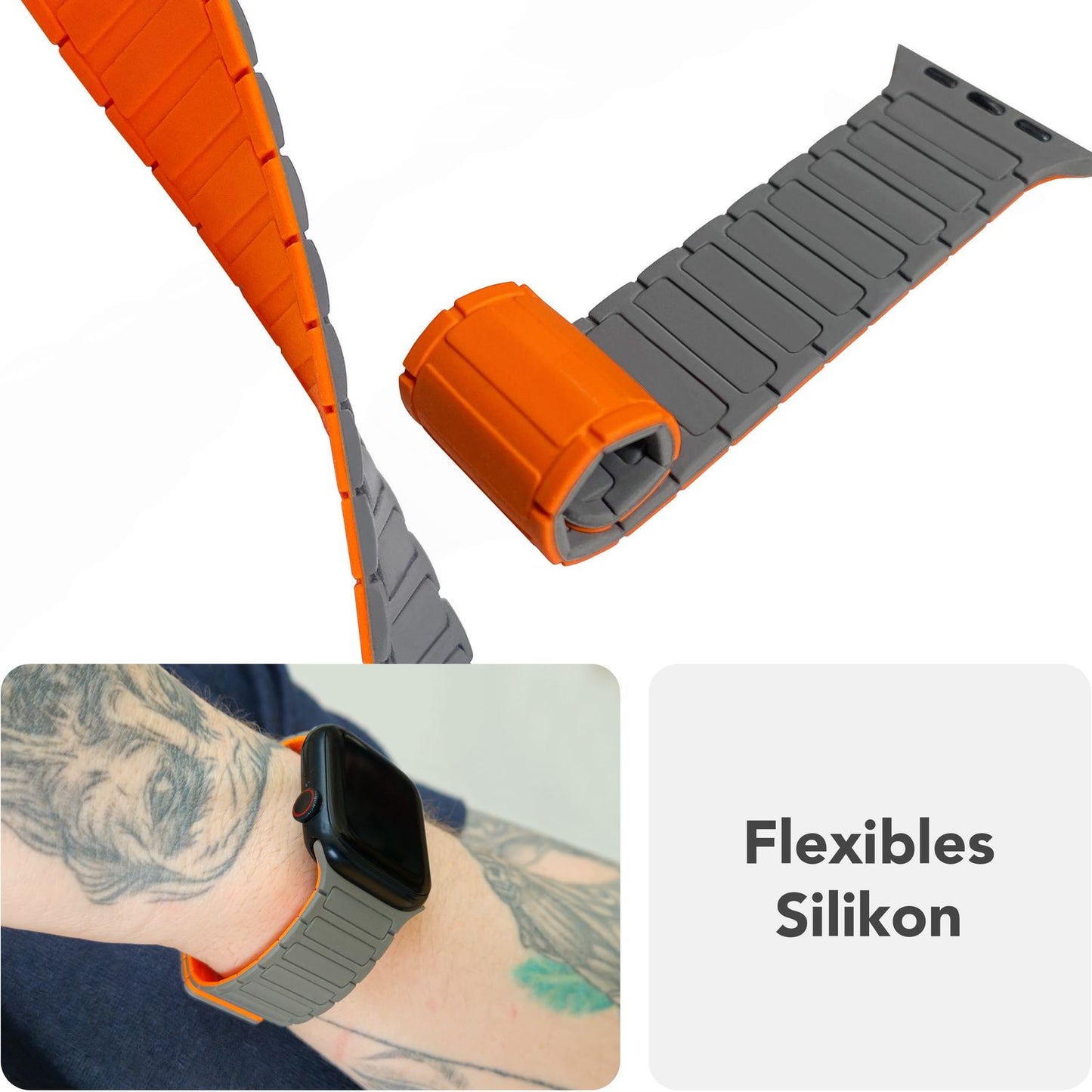 NALIA Nexus Magnet Armband kompatibel mit Apple Watch Armband Series Ultra/SE 10 9 8 7 6 5 4 3 2 1, 42/44/45/46/49mm, Silikon Loop mit Rillendesign, Sportarmband