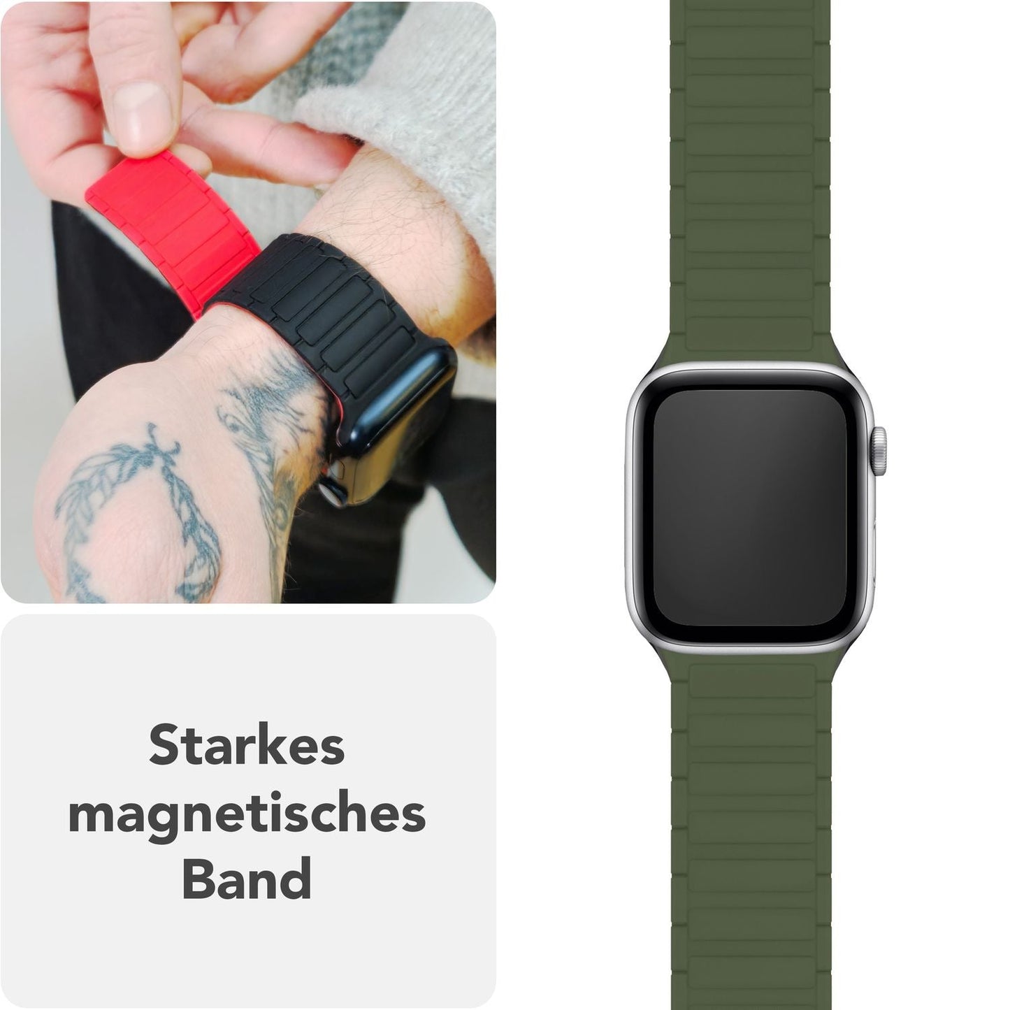 NALIA Nexus Magnet Armband kompatibel mit Apple Watch Armband Series Ultra/SE 10 9 8 7 6 5 4 3 2 1, 42/44/45/46/49mm, Silikon Loop mit Rillendesign, Sportarmband