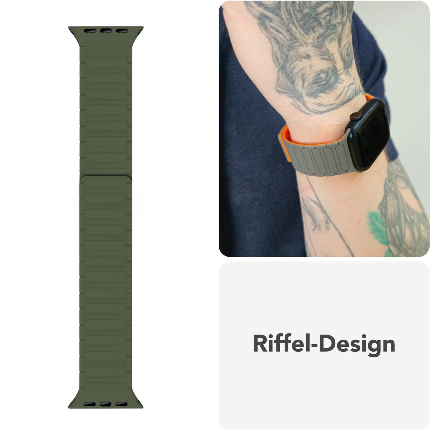 NALIA Nexus Magnet Armband kompatibel mit Apple Watch Armband Series Ultra/SE 10 9 8 7 6 5 4 3 2 1, 42/44/45/46/49mm, Silikon Loop mit Rillendesign, Sportarmband