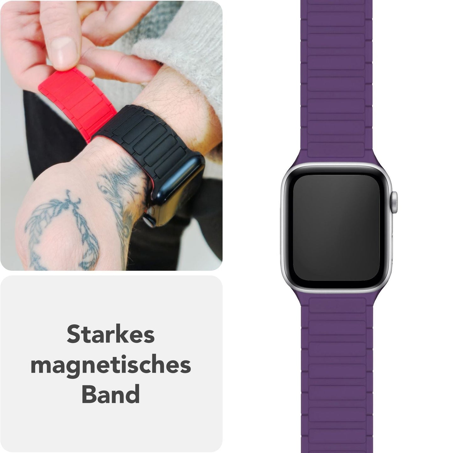 NALIA Nexus Magnet Armband kompatibel mit Apple Watch Armband Series Ultra/SE 10 9 8 7 6 5 4 3 2 1, 42/44/45/46/49mm, Silikon Loop mit Rillendesign, Sportarmband