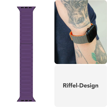 NALIA Nexus Magnet Armband kompatibel mit Apple Watch Armband Series Ultra/SE 10 9 8 7 6 5 4 3 2 1, 42/44/45/46/49mm, Silikon Loop mit Rillendesign, Sportarmband