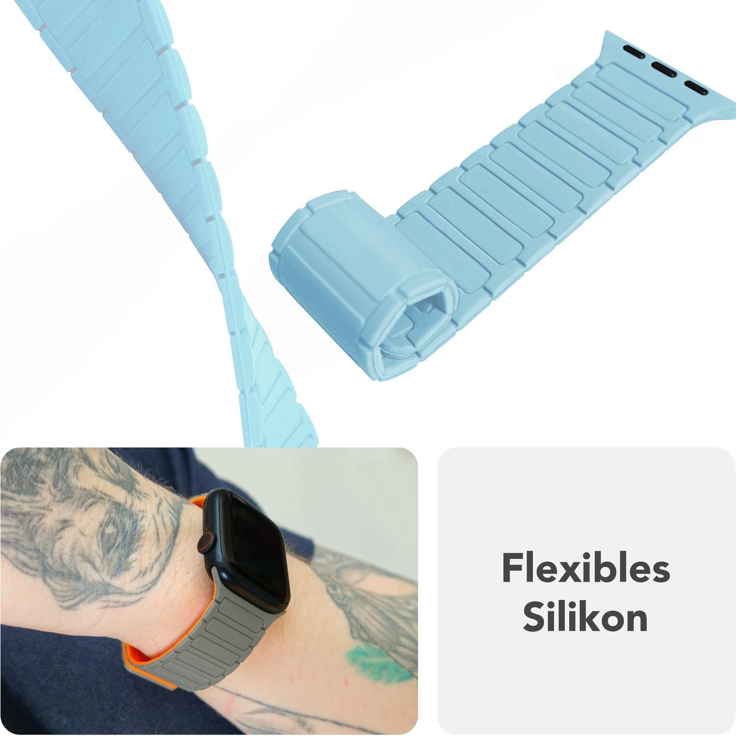 NALIA Nexus Magnet Armband kompatibel mit Apple Watch Armband Series Ultra/SE 10 9 8 7 6 5 4 3 2 1, 42/44/45/46/49mm, Silikon Loop mit Rillendesign, Sportarmband