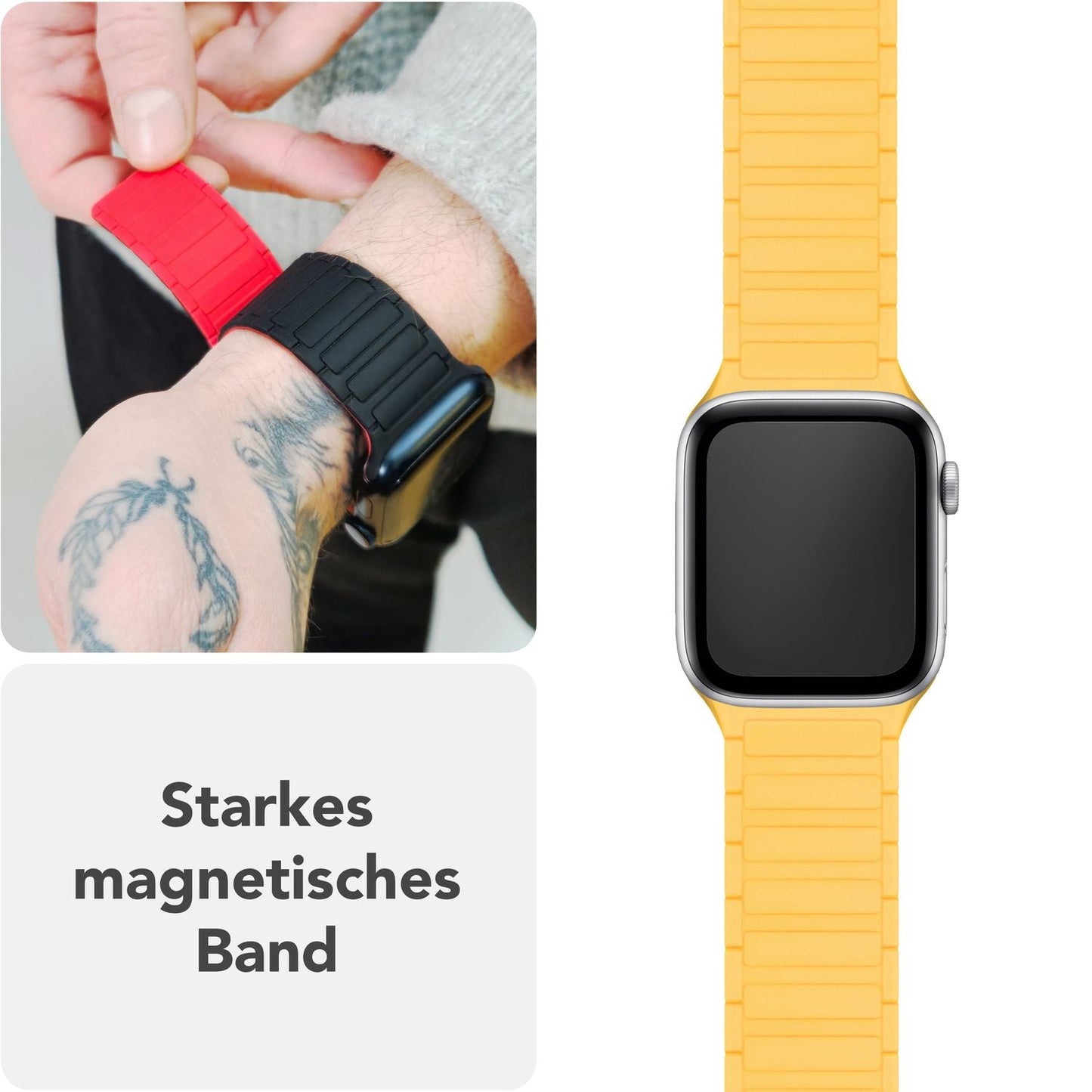NALIA Nexus Magnet Armband kompatibel mit Apple Watch Armband Series Ultra/SE 10 9 8 7 6 5 4 3 2 1, 42/44/45/46/49mm, Silikon Loop mit Rillendesign, Sportarmband