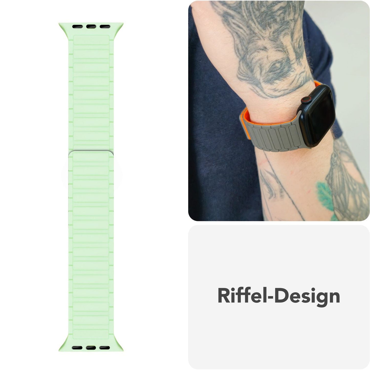 NALIA Nexus Magnet Armband kompatibel mit Apple Watch Armband Series Ultra/SE 10 9 8 7 6 5 4 3 2 1, 42/44/45/46/49mm, Silikon Loop mit Rillendesign, Sportarmband