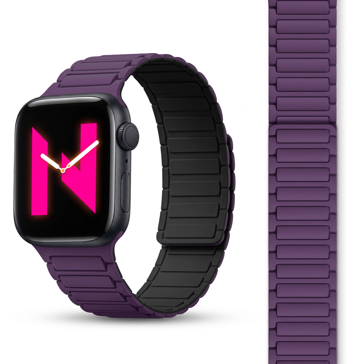 NALIA Nexus Magnet Armband kompatibel mit Apple Watch Armband Series Ultra/SE 10 9 8 7 6 5 4 3 2 1, 42/44/45/46/49mm, Silikon Loop mit Rillendesign, Sportarmband NALIA Berlin