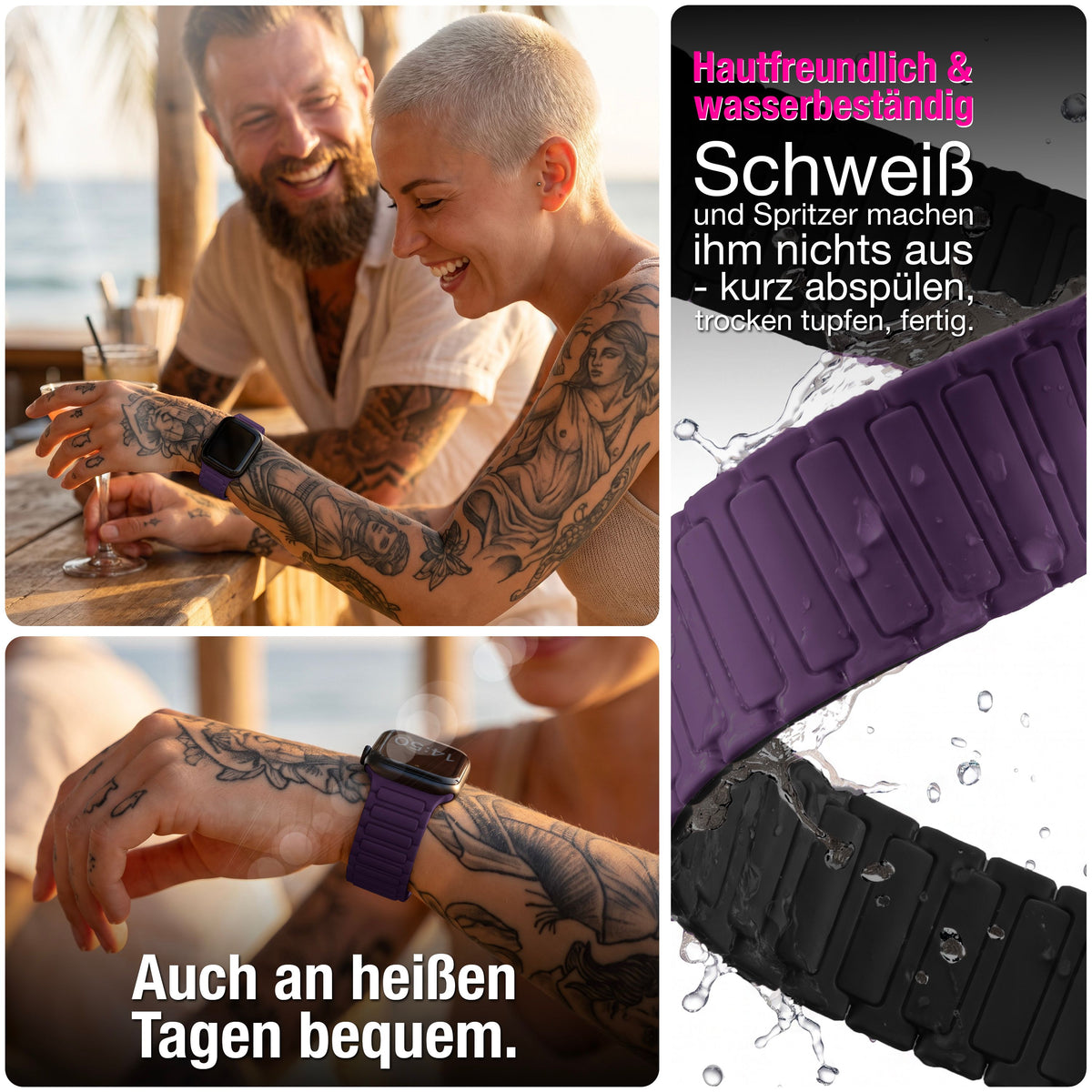 NALIA Nexus Magnet Armband kompatibel mit Apple Watch Armband Series Ultra/SE 10 9 8 7 6 5 4 3 2 1, 42/44/45/46/49mm, Silikon Loop mit Rillendesign, Sportarmband NALIA Berlin